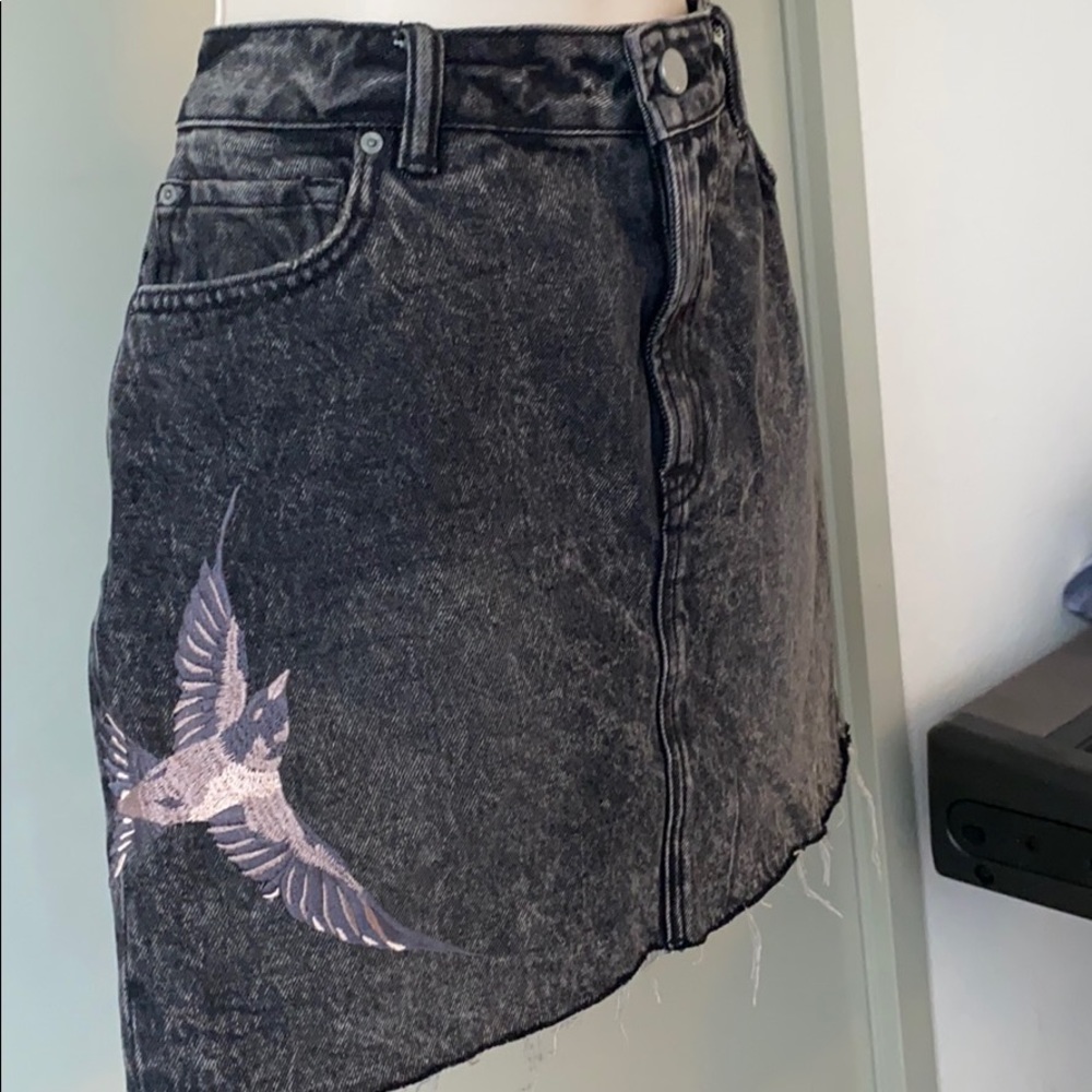 All Saints Bird Embroidered Grey Denim Skirt - Picture 4 of 6